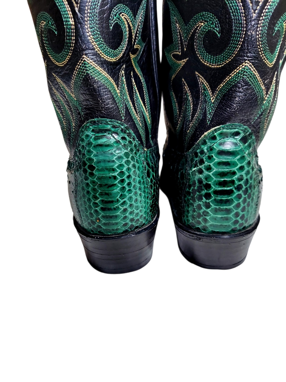 Dan Post Emerald Green Snakeskin Embossed Cowgirl Western Boots 8 Vintage - Picture 7 of 14